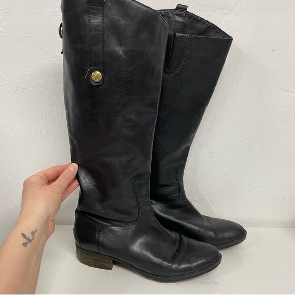 Sam Edelman Black Leather Penny Riding Boots Womens 7 Tall Classic Comfortable - Picture 12 of 13